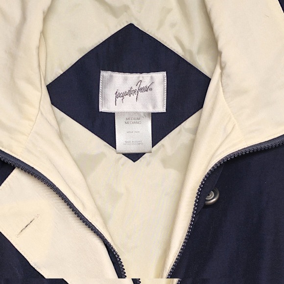 Jacqueline Ferrar Navy Beige Colorblock Lightweight Zip Up Jacket Medium - Picture 2 of 4